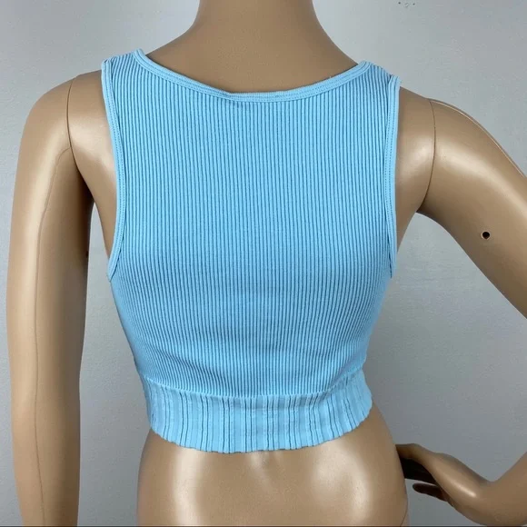 NEW ZARA BLUE RIBBED SEAMLESS CROP TOP - Picture 6 of 8